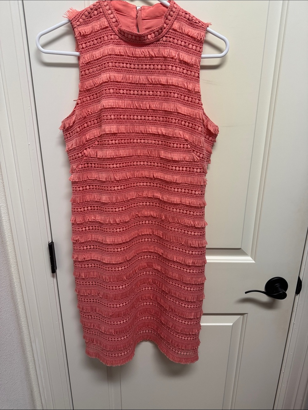 J.Crew Sleeveless Coral Textured Fringe Sheath Dress